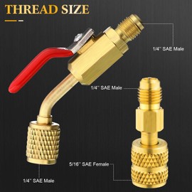 Mudder 7 Pcs Air Conditioning Refrigerant Compact Ball Valve 1/4 Inch for R410A R134A R12 R22 HVAC Adapter 5/16Inch Female to 1/4Inch Male Flare (3 Angle Ball Valve, 4 Straight Adapter)
