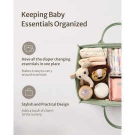 Blissful Diary Baby Diaper Caddy Organizer, Stylish Storage Basket for Newborn Essentials and Diaper Station, Gift for Baby Shower and Registry Must-Have, Sage Green