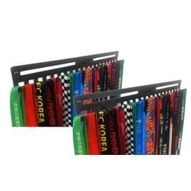 URBN BY MODERN HOME FINISHINGS Set of Two Simple Metal Wall Mount Sports Medal Hanger and Lanyard Ribbon Display Holder Rack with 20 Easy Hanging Hooks & Easy Install, Great Gift - (Black)