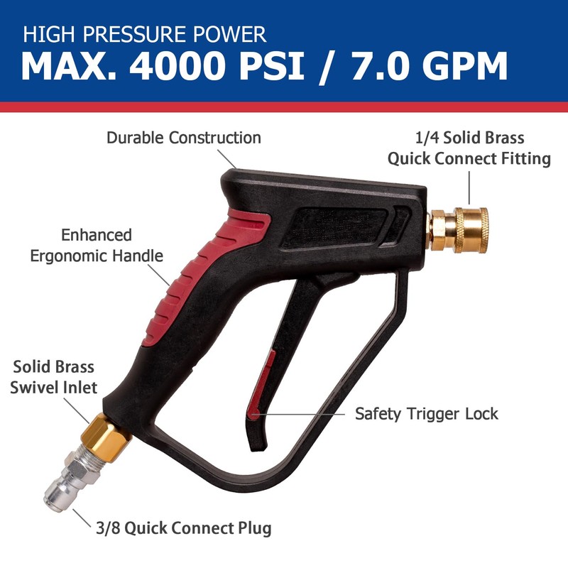 Solivede Short Pressure Washer Gun with Swivel - 3/8" Inlet