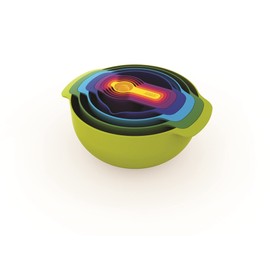 Joseph Joseph Nest 9 Plus, 9 Piece Compact Food Preparation Set with Mixing Bowls, Measuring cups, Sieve and Colander, MultiColor
