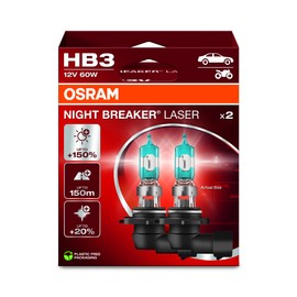 OSRAM NIGHT BREAKER LASER HB3, +150% more brightness, halogen headlight lamp, 9005NL-2HB, 12V, Hanging folding box (2 lamps), white