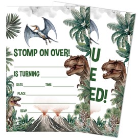 SIXEIGHT Dinosaur Birthday Party Invitations for Boys Girls, Dinosaurs Park Birthday Invitations, 20 Pack Dinosaurs Invites with Envelopes, Dinosaur Theme Party Decorations Supplies, 4"x6"-D06