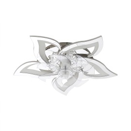 Modern Low Profile Ceiling Fan with Light, Dimmable LED Flower Shape Lamp with Remote, 6-Speed Fixture for Bedroom, Living RoomLamp Power(W): 60, Color: Chrome, Emitting Color: Dimmable