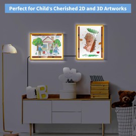 LuxRound Kids Art Frame with LED Light, Changeable Artwork Display & Storage Frame for Children, Kid's Pictures Frame, Wall-mounted & Tabletop Artwork Display Frame for Kids (Light Red)