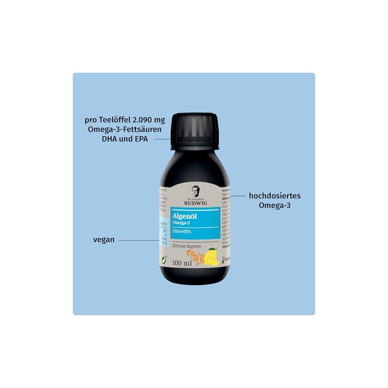 Dr. Budwig Premium Omega 3 Algae Oil Vegan Lemon Ginger