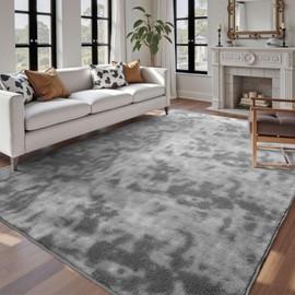 Lascpt 7x10 Area Rugs for Living Room,Soft Grey Thick Rug for Bedroom, Abstract Throw Rug with Memory Foam,Carpet for Kids Nursery Room Decor Tie-Dyed