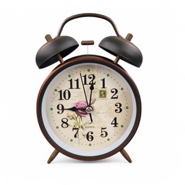 GMMH Retro Analogue Alarm Clock, No Ticking, Table Clock, Bedside Clock, Double Bell Alarm Clock (14-85) Vintage Retro Nostalgia Metal Antique Standing Clock Desk Clock Table Alarm Clock with Alarm