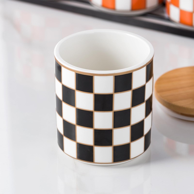 XYQXYQ Kitchen Countertop Ceramic Checkered Canisters,Black And White Food Storage