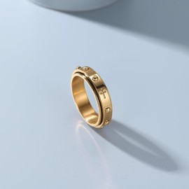 Adreamz 6mm Gold Spinner Rosary Ring for Anxiety Fidget Lord's Prayer Cross Ring with Anti-worry Beads Cross Wedding Bands for Men Women 7