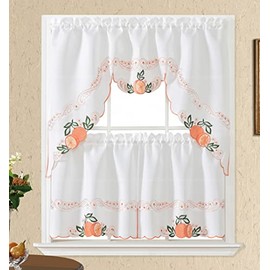GOHD Sweet Harvest. 3pcs Kitchen Cafe Curtain Set. Nice Embroidery Fruit Design with Cutworks. (Swag and 24 inches Tiers Set, Orange Orange)