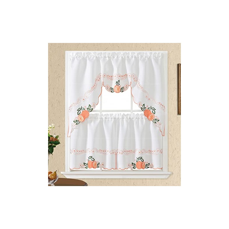 GOHD Sweet Harvest. 3pcs Kitchen Cafe Curtain Set. Nice Embroidery