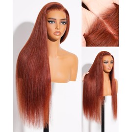 Arabella Reddish Brown 5x6 HD Lace Wear and Go Glueless Wigs Human Hair Pre Plucked Pre Cut Auburn Stragiht Color Lace Front Wigs Human Hair 12A 230% Density Bleached Tiny Knots 20 inch