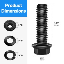 Marysino (10Sets) M10 Bolt x 35mm Flanged Hex Head Bolts, External Flange Hex Drive M8 Screws, Class 10.9 Black Zinc Plated Alloy Steel Metric M10x1.5 Bolts Kit