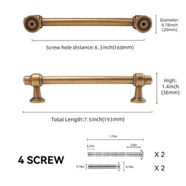 POVEFONK 10 Pack 6-1/4 inch(160mm) Antique Brass Kitchen Cabinet Handles Cabinet Pulls Vintage Drawer Pulls Aged Gold Bronze Kitchen Cabinet Hardware