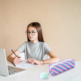 ISAKEN Pencil Case Glitter Sequins Pen Bag Large Capacity Pencil Case with Zip Colourful Pencil Case Pencil Case Small Cosmetic Bag Pencil Case for Girls Teenagers Women, #004