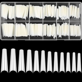 woshilaoDS Pack of 240 Natural Artificial Nails, Extra Long False Nail Tips, Full Cover Press On Nails, Ballerina Nail Tips, French Nail Tips, Full Cover for Manicure Salon DIY