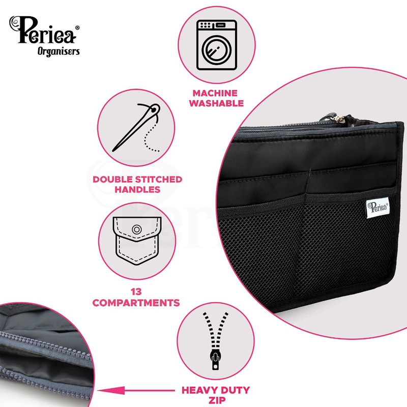 Periea 'Chelsy' Premium Handbag Organiser Insert: Structured Travel Pouch for