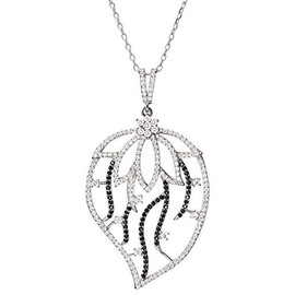 Franki Baker Clear & Black Crystal 925 Sterling Silver Leaf & Flower Pendant Necklace. Pendant 5.5cm. Chain 50cm + 5cm Extension. Comes in Pretty Box.