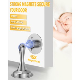 HELEMAN Door Stoppers Magnetic Door Catch - 2 Pack Stainless Steel Heavy Duty Door Holder Stops for Bottom Top of Door - Wall Floor Mounting No Drill 3M Adhesive & Screws Strong Magnet Keep Door Open(Silver)