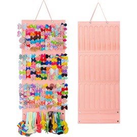 Porta Moños para Niñas,Organizador de Lazos para el Pelo,organizador de almacenamiento de accesorios para el cabello, Alta Capacidad, Adecuado para diademas, pinzas para el cabello (Rosa)