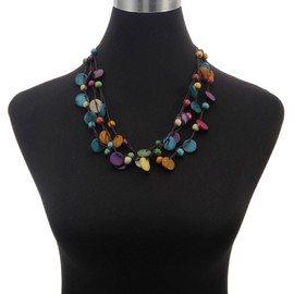 Boho Multilayer Wooden Pearl Necklace Coconut Shell 1 Piece Hand Knitted Coloured Coconut Shell Retro Bohemian Style Necklace for Women Girls Beach Fashion Jewellery Pendant, Wood