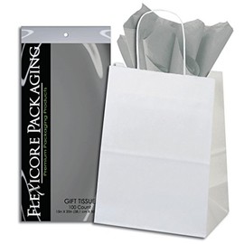 5ct White Paper Gift Bags + 10ct Gift Tissue