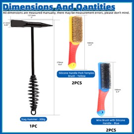 Glarks 5Pcs 300g Welding Chipping Hammer with Nylon Clean Brushes and Steel Wire Brushes Kit, Welding Hammer Slag Removal Tool with Coil Spring Handle, Cone and Vertical Chisel for Removing Slag