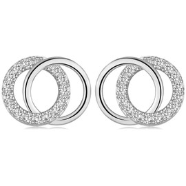 WOVEE Earrings Stud Circle Double Hoop Round Stud Earrings AAA Zirconia White Gold-Plated Women's Earrings Earrings for Girls Women, Cubic Zirconia