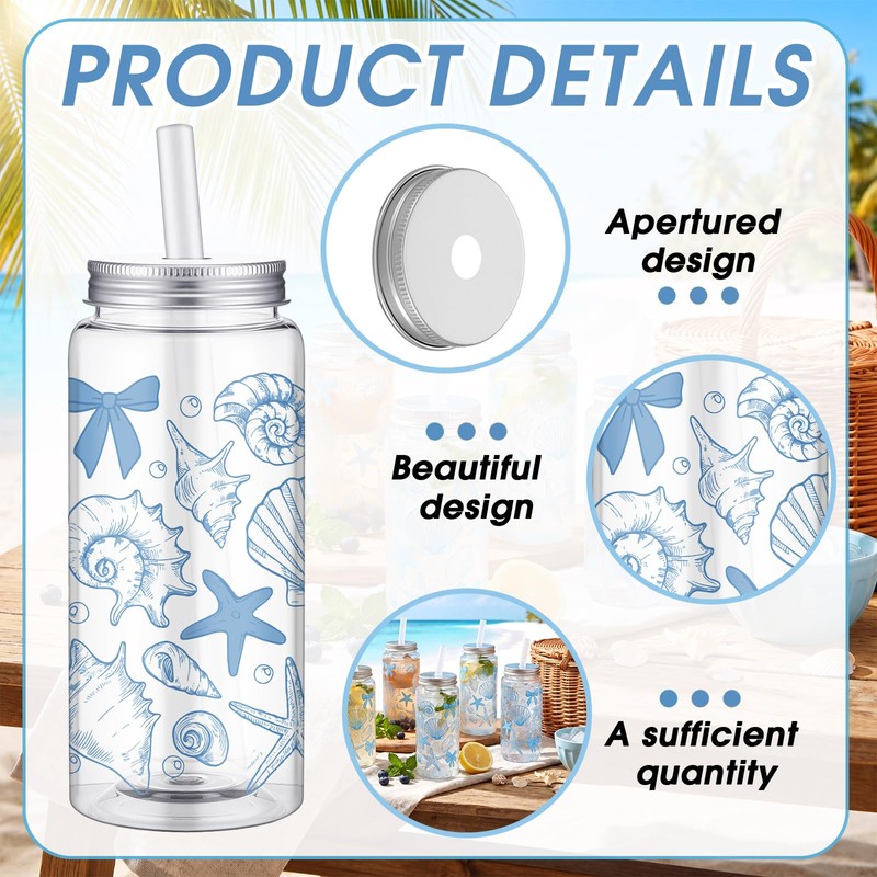 Meanplan 36 Pack Ocean Coastal Plastic Cups with Lids and