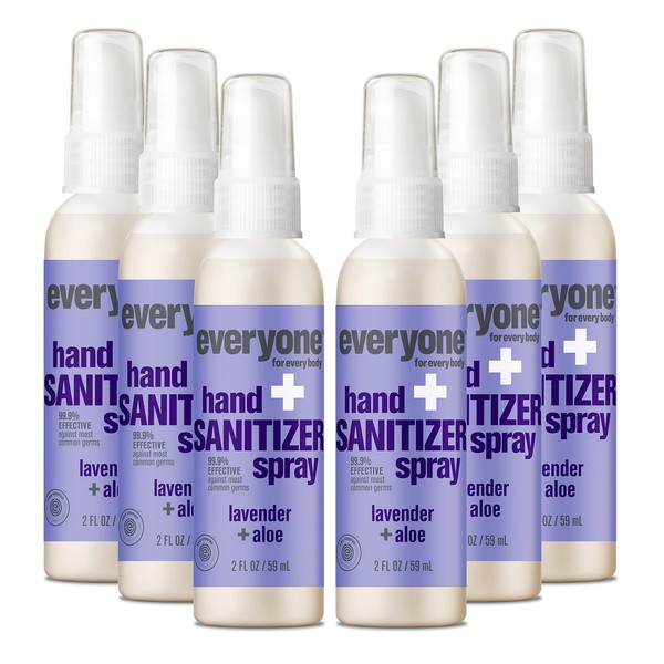 Everyone Hand Sanitizer Spray, 2 Fl Oz (Pack of 6), Lavender and Aloe, Plant Derived Alcohol with Pure Essential Oils, 99% Effective Against Germs