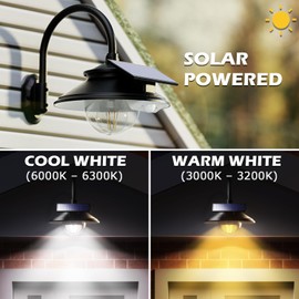 SIEDiNLAR Solar Barn Light Outdoor 3 Modes 2 Lighting, Garage Shed Light Farmhouse Gooseneck Wall Light Waterproof with Remote/Motion Sensor for Barn Garage Shed Chicken Coop Porch Black (1 Pack)