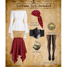 Women's Pirate Costume, Adult Pirate Costume with Pirate Accessories, Pirate Carnival Costume Women, Pirate Costume for Adults, Pirate Costume for Women, Birthday Party, Carnival Party, Cosplay (L)