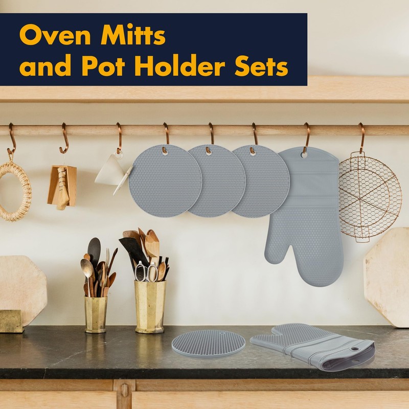 6 Pack Oven Mitts and Pot Holders Sets,Silicone Oven Mitts