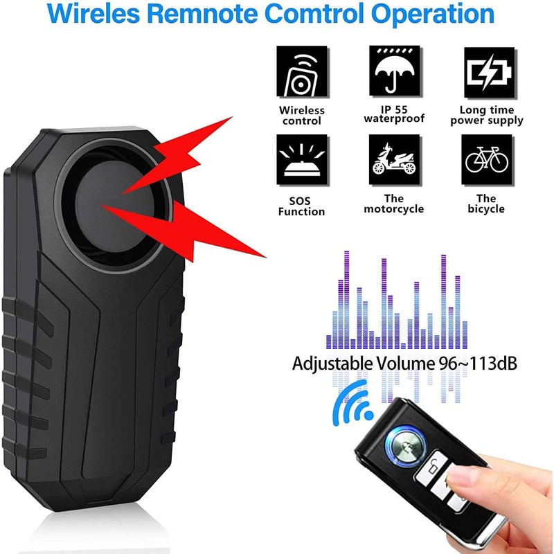 Bike Alarm with Remote 2 Pack, 113dB Wireless Anti-Theft Vibration