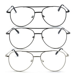 EYE ZOOM 3 Pack Aviator Style Metal Frame Reading Glasses with Spring Hinge, Multi-color, 3.00 Strength