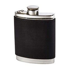 Wentworth Pewter- Black Raven Leather Pewter Kidney Flask,Hip Flask, Spirit Flask, 6oz Capacity, with Captive top