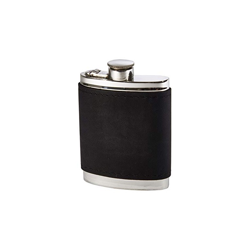 Wentworth Pewter- Black Raven Leather Pewter Kidney Flask,Hip Flask, Spirit