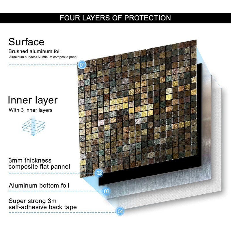 XUANINY Peel and Stick Backsplash Tiles for Kitchen,Bathroom,Fireplace,Self Adhesive Metal
