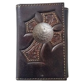 Custom Morgan Dollar Tails Nocona Cross Leather Trifold Chocolate Wallet