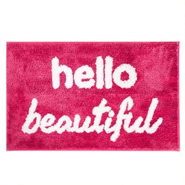 mamrug Cute Hello Beautiful Bath Mat,Non Slip Soft Fluffy and Absorbent Microfiber Hot Pink Bathroom Mat for Girls,Funny Bathroom Floor Rug Home Decor Washable 19.7”x31.5”