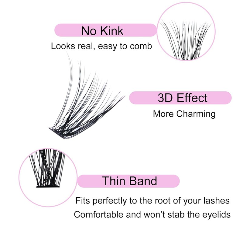 LAUBESS Cluster Lashes 240pcs 40D DIY Eyelash Extensions D Curl