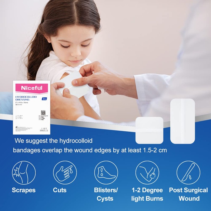 Niceful 10 Count Hydrocolloid Bandages Large, 2" x 4" Hydrocolloid