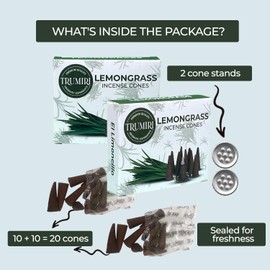 TRUMIRI Lemongrass Incense Cones - Total 20 Cone Incense - Dual Pack of 10 Insence Cones - Incense Cones Scented - Cone Incense Scents - Insense Cones - Incent Cone