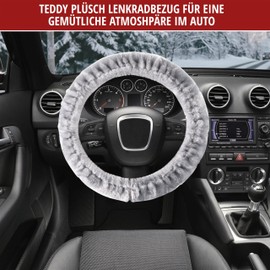 Walser Steering Wheel Cover Teddy Plush Steering Wheel Cover Faux Fur Plush Steering Wheel Cover Steering Wheel Protector Lambskin Look Vegan Silver
