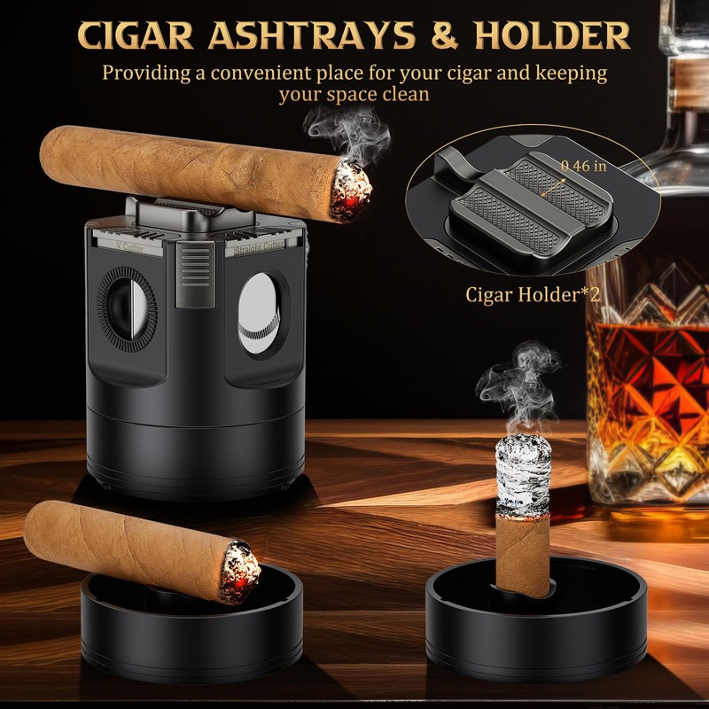 XIFEI 8-in-1 Desktop Cigar Lighter Kit, 4 Jet Flame Torch