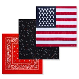 la ceida Cotton Bandanas for Men & Women Paisley Cowboy Bandana Handkerchiefs for Hair 22x22 (3pcs Red/Black/American Flag)
