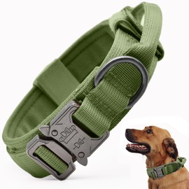 Tactical Dog Collar, Adjustable Military Training Nylon Dog Collar with Control Handle and Heavy Quick-Release Metal Buckle for Small Medium Large Dogs, Green L