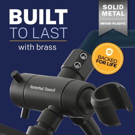 HammerHead Showers Solid Metal 3-Way Shower Diverter Valve with Shower Head Holder, Universal Splitter for Handheld Spray Wand and Rain Showerhead, Matte Black