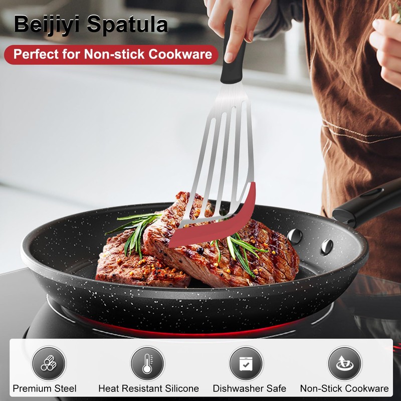 Beijiyi Fish Spatula Turner Set of 2, Heat Resistant Silicone